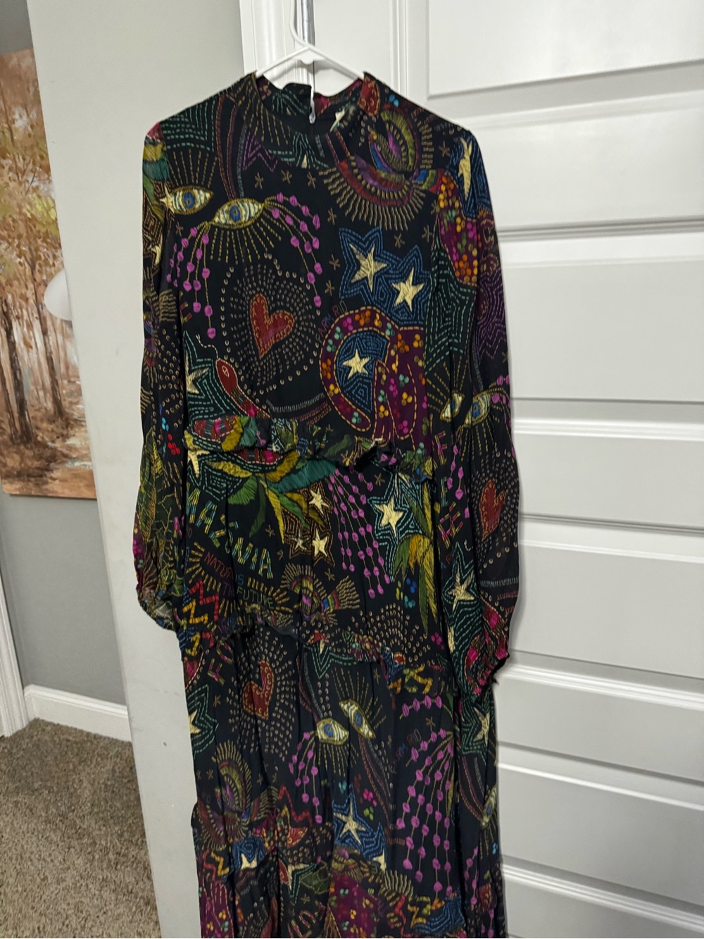 FARM Rio Black Maxi Dress with Multicolor Celestial & Heart Motif - Picture 2 of 3